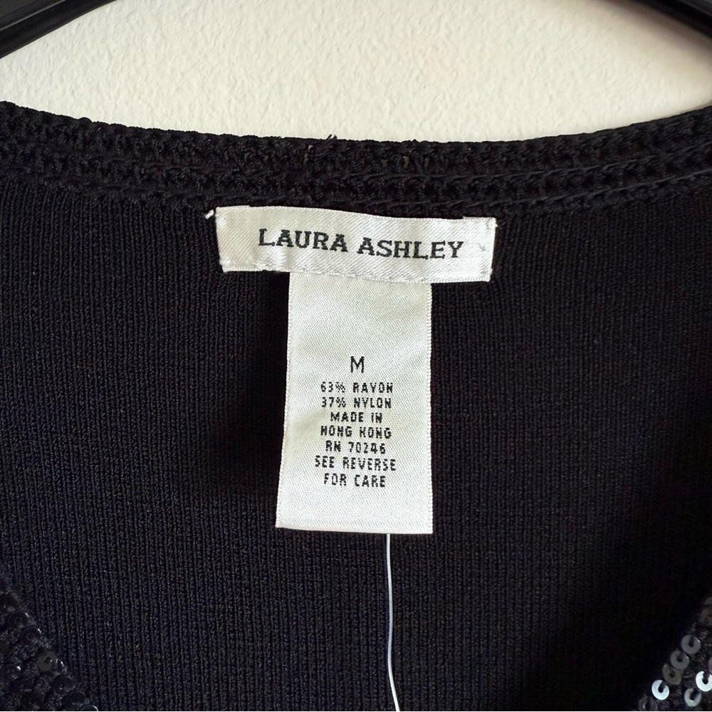 NWT Laura Ashley Black 3/4 Sleeve Beaded Neckline Trim Knit Top Blouse M - Picture 4 of 7